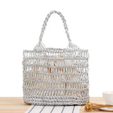 Silver Thread Hollow Crocheted Bag Beach Straw Bag