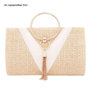 Evening Dinner Tassel Clutch Straw Bag Crossbody Ring Handle Banquet