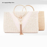 Evening Dinner Tassel Clutch Straw Bag Crossbody Ring Handle Banquet