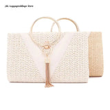 Evening Dinner Tassel Clutch Straw Bag Crossbody Ring Handle Banquet