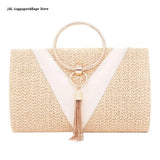 Evening Dinner Tassel Clutch Straw Bag Crossbody Ring Handle Banquet
