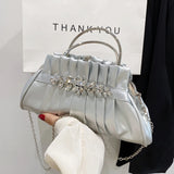 Vintage Pleated Shoulder Bag Diamond Clutch