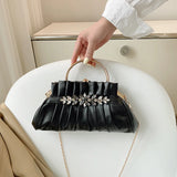 Vintage Pleated Shoulder Bag Diamond Clutch