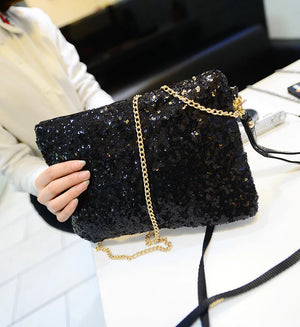 Evening Party Glitter Shoulder Bag with Zipper Chain Strap