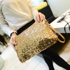 Evening Party Golden Glitter Shoulder Bag Club Handbags Sequins Zipper Chain