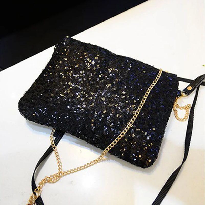 Evening Party Golden Glitter Shoulder Bag Club Handbags Sequins Zipper Chain