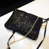 Evening Party Golden Glitter Shoulder Bag Club Handbags Sequins Zipper Chain