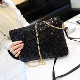 Evening Party Golden Glitter Shoulder Bag Club Handbags Sequins Zipper Chain