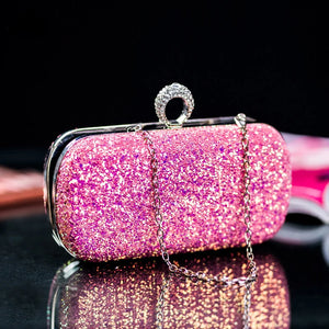 Evening Pink Clutch Purse Women Bling Sequins Handbags Crossbody Small Bag