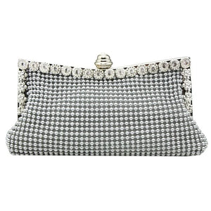 Glitter Bead Evening Clutch Bag Silver Handbag