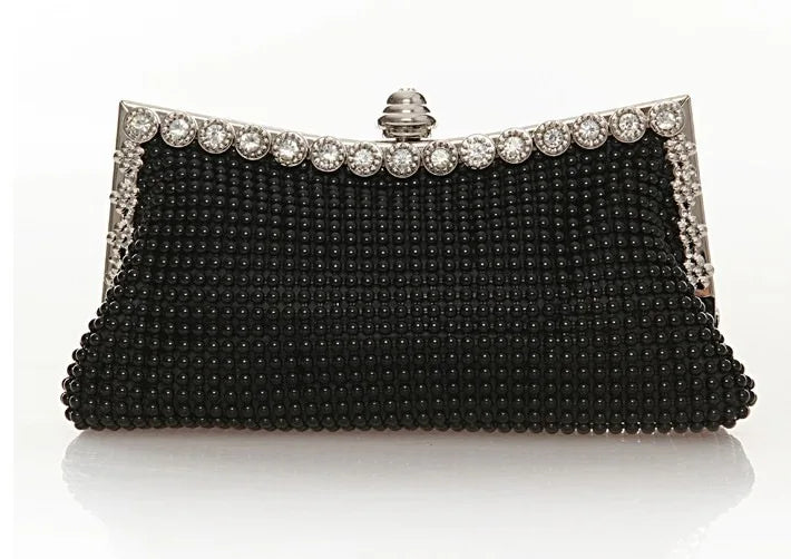 Glitter Bead Party Clutch Silver Handbag Vintage Bridal Purse