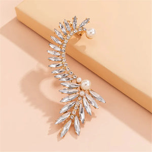 Crystal Pearl Set Auger Ears Hang Leaves Clip Earrings