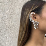 Crystal Pearl Set Auger Ears Hang Leaves Clip Earrings