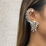 Crystal Pearl Set Auger Ears Hang Leaves Clip Earrings