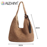 Boho Straw Shoulder Bag Large Capacity Women Hand-woven Summer Vacation Tote