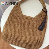 Boho Straw Shoulder Bag Large Capacity Women Hand-woven Summer Vacation Tote