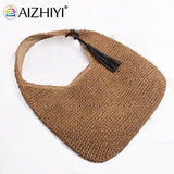 Boho Straw Shoulder Bag Large Capacity Women Hand-woven Summer Vacation Tote