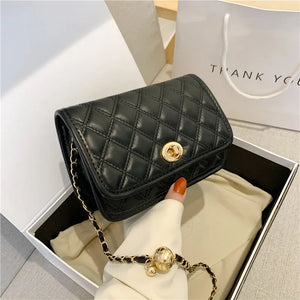 Diamond Lattice Bag Women PU Leather Flap Metal Lock Shoulder Crossbody Bags