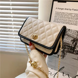 Diamond Lattice Bag Women PU Leather Flap Metal Lock Shoulder Crossbody Bags