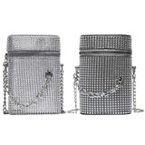 Rhinestone Shoulder Bag Cylinder Bucket PU Leather Handbag
