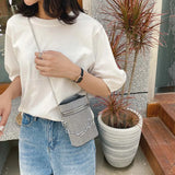Rhinestone Shoulder Bag Cylinder Bucket PU Leather Handbag