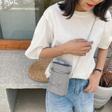 Rhinestone Shoulder Bag Cylinder Bucket PU Leather Handbag