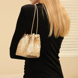 Shining Rhinestone Bucket Bag Crossbody Evening Shoulder Bag