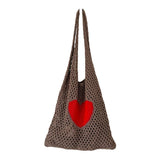 Large Capacity Knitted Mesh Hollow Handbag Shoulder Bag Heart Tote Bag