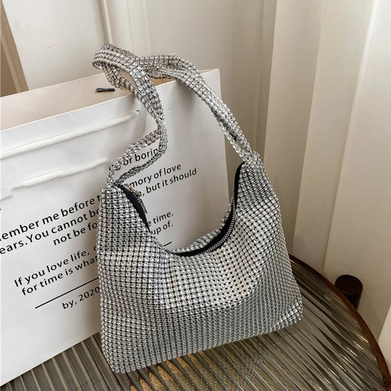 Silver Rhinestone Evening Bag Wedding Handbag for Dinner Party