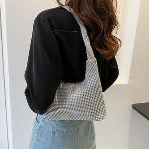 Silver Rhinestone Evening Bag Wedding Handbag for Dinner Party