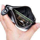 Large Capacity Cowhide Leather Men Zipper Coin Pocket Key Ring Bags