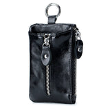 Large Capacity Cowhide Leather Men Zipper Coin Pocket Key Ring Bags