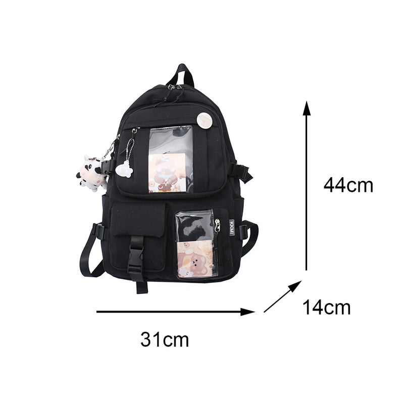 Preppy Style Clear Pocket Backpack Student School Bag Pack Daily