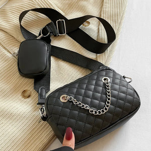 Women PU Leather Chain Shoulder Bag Rhombic Lattice Handbag