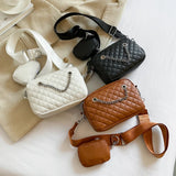 Women PU Leather Chain Shoulder Bag Rhombic Lattice Handbag
