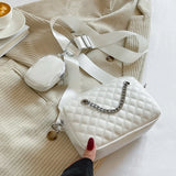 Women PU Leather Chain Shoulder Bag Rhombic Lattice Handbag