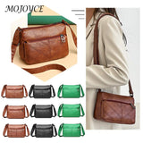 Women PU Leather Shoulder Bag Ladies Embroidery Thread Zipper Bag