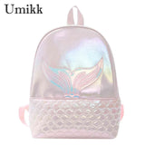 Fish Tail Girls School Backpack PU Leather Shoulder Bag for Travel