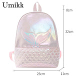 Fish Tail Girls School Backpack PU Leather Shoulder Bag for Travel