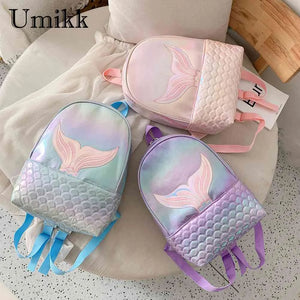 Fish Tail Girls School Backpack PU Leather Shoulder Bag for Travel