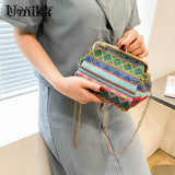 Straw Bucket Pouch Women Handbag Chain Messenger Bag