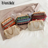 Straw Bucket Pouch Women Handbag Chain Messenger Bag