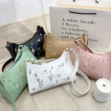 Embroidered Leather Handbag Casual Totes Shopping Bag