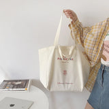 Women Canvas Shoulder Bags Parisian Grocery Bag Tote For Ladies