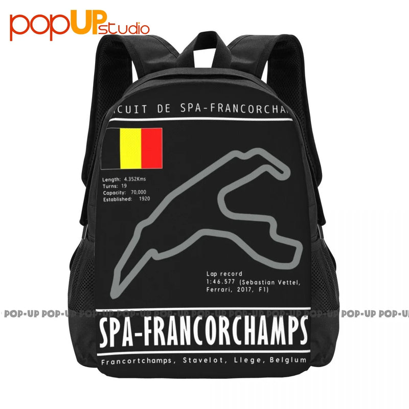 F1 Racecar Track Turbo Belgium Grand Prix V6 Backpack Large Capacity