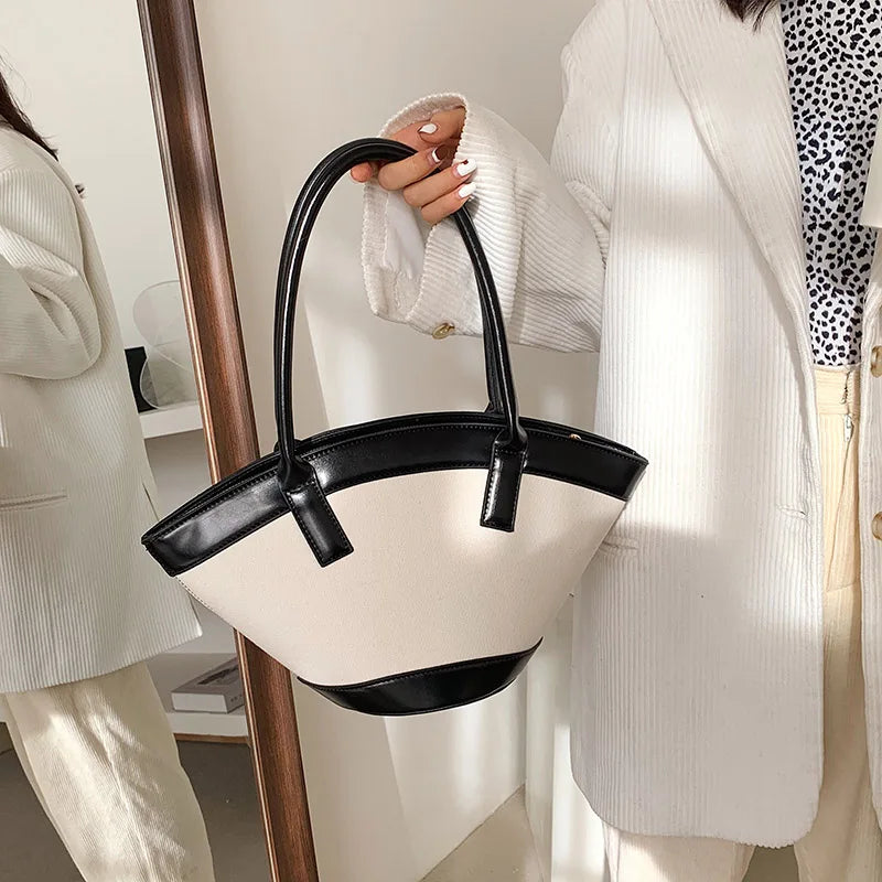 FANTASY PU Scalloped Bucket Basket Bag Retro Handbag