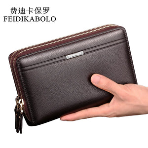 Men's Double Zipper Clutch Bag PU Leather Wallet