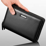 Men's Double Zipper Clutch Bag PU Leather Wallet