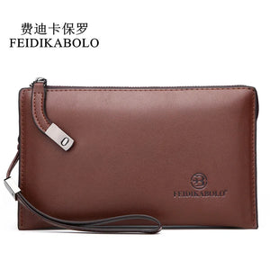 Men's Leather Clutch Purse Long Money Bag Brown