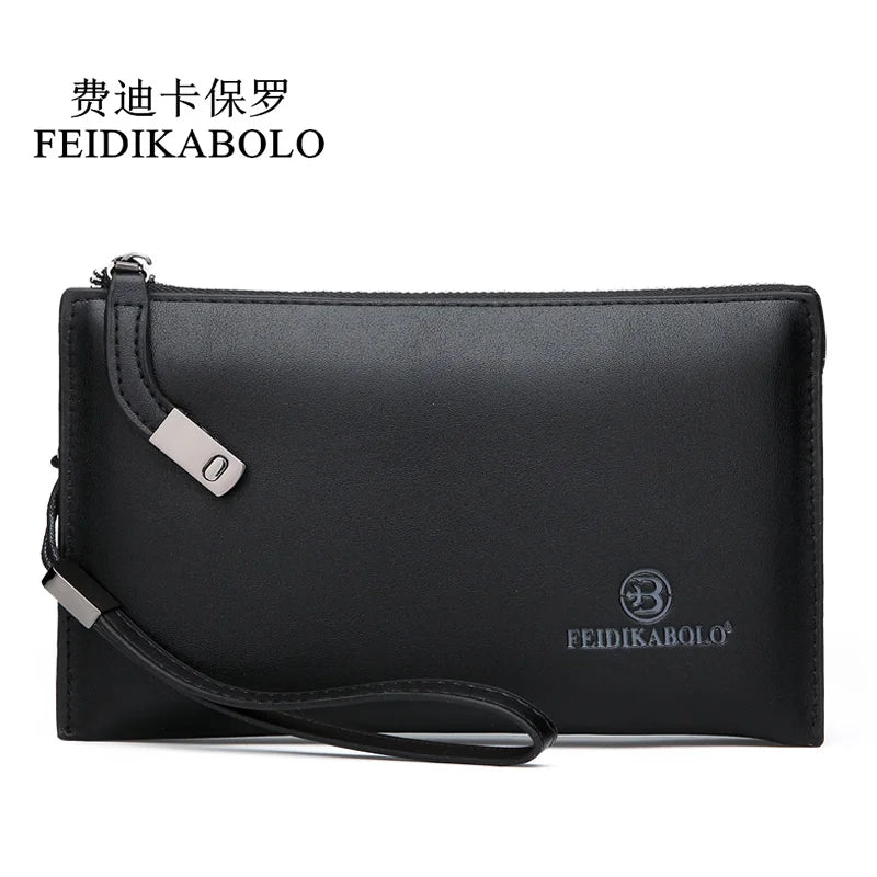 Men's Leather Clutch Purse Long Money Bag Brown